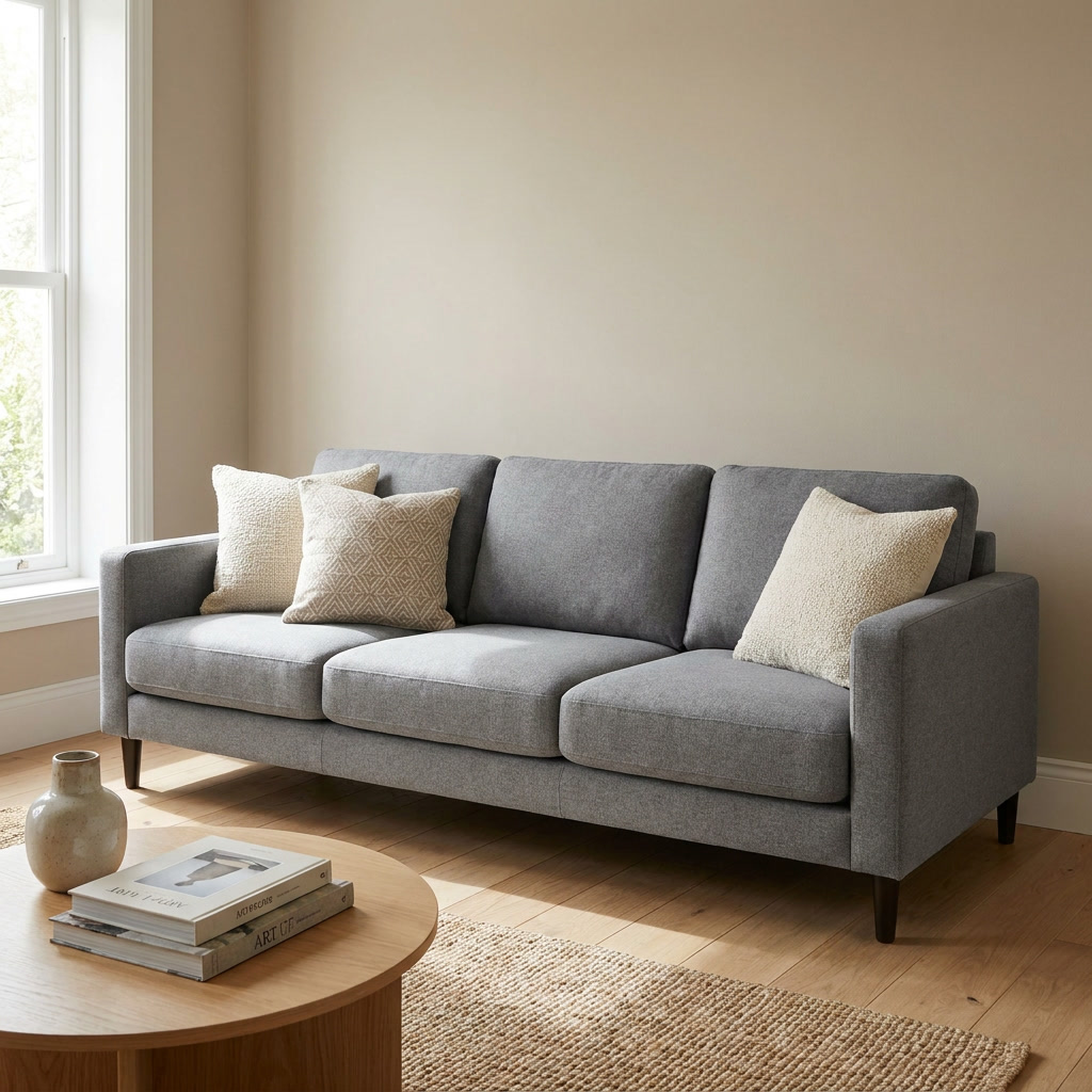 Gray fabric sofa after professional cleaning in Hollywood, FL &mdash; spotless