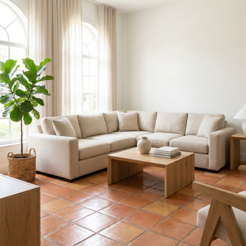 Beige sectional sofa after professional cleaning in Hollywood, FL &mdash; spotless