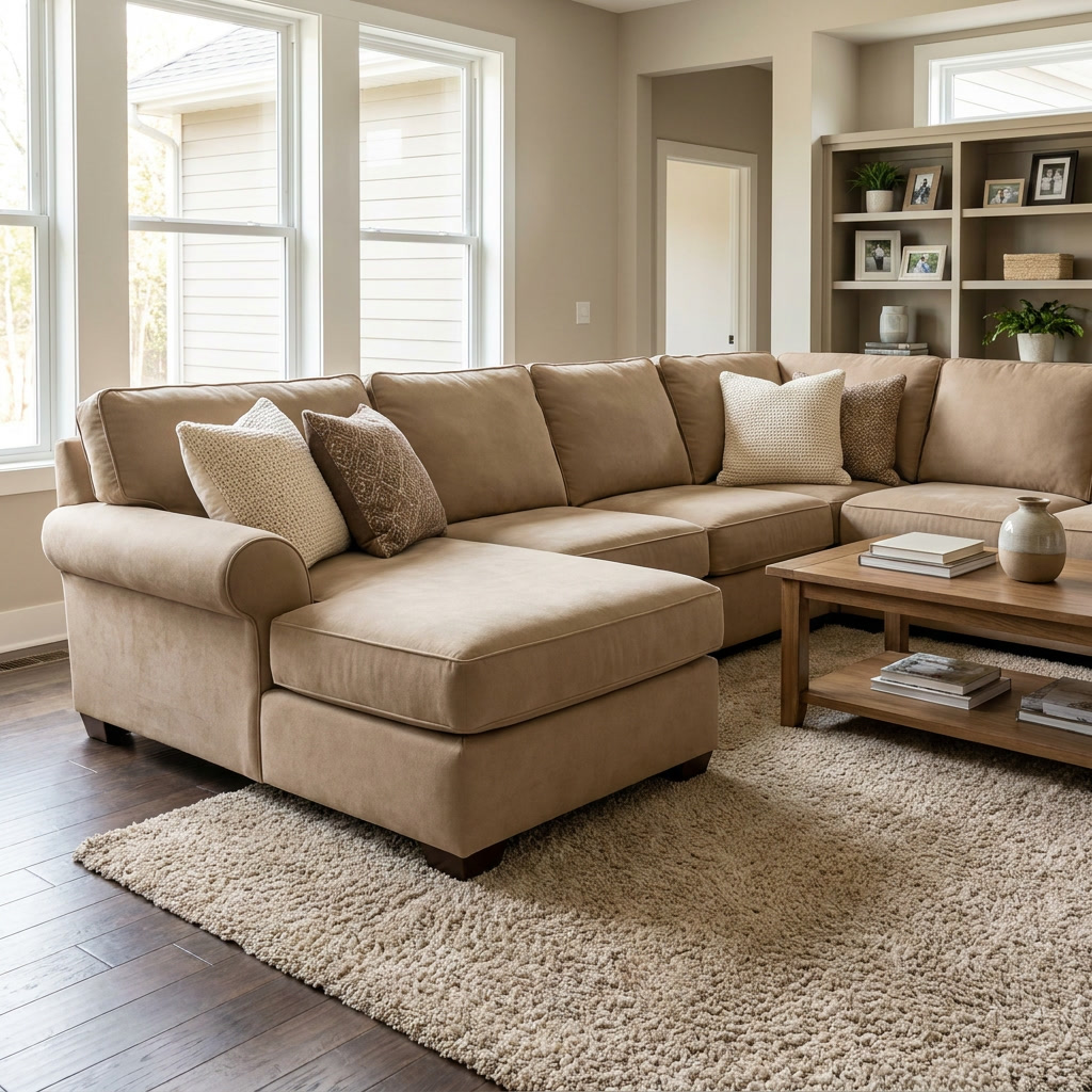 Tan microfiber sectional after professional cleaning in Hollywood, FL &mdash; spotless