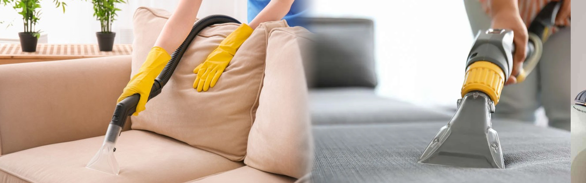 Technician steam cleaning a sofa in Hollywood, FL